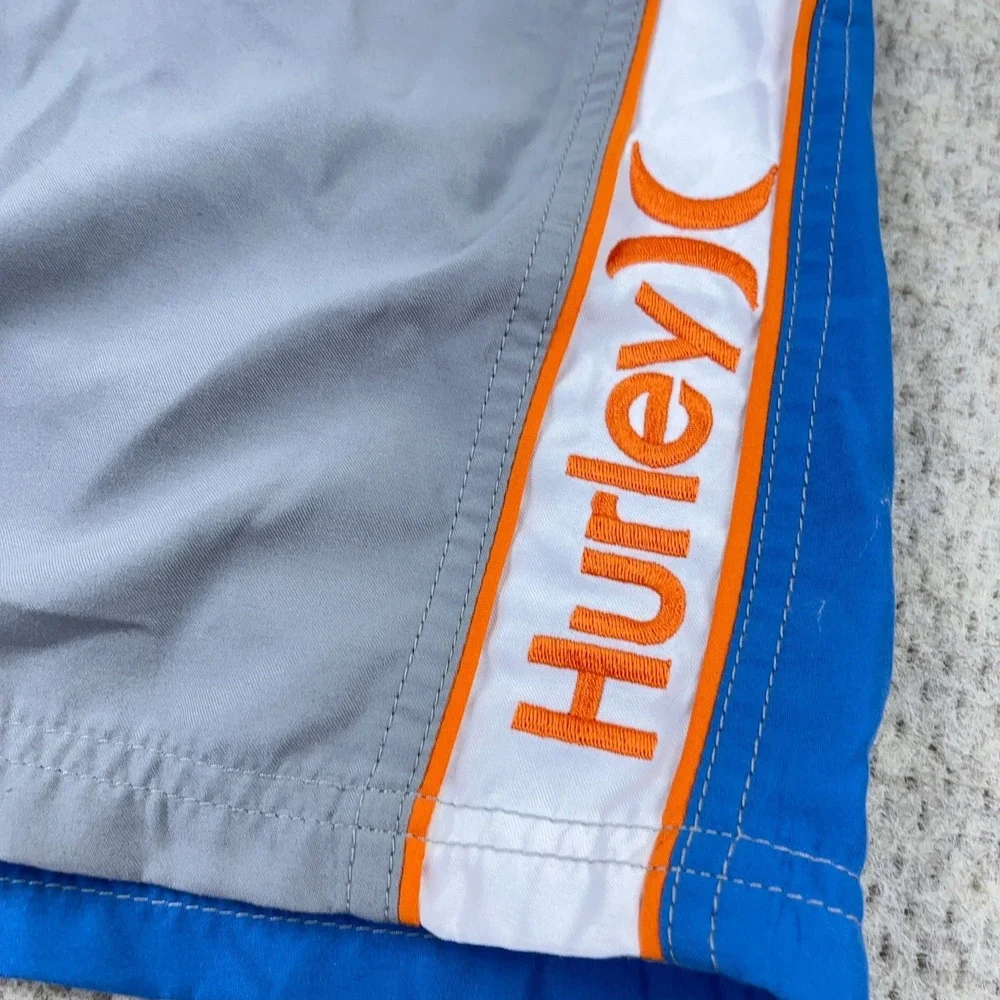Hurley Swim Trunks Men 38 XL Gray Blue Bored Shorts Surfing‎ Spellout Adult